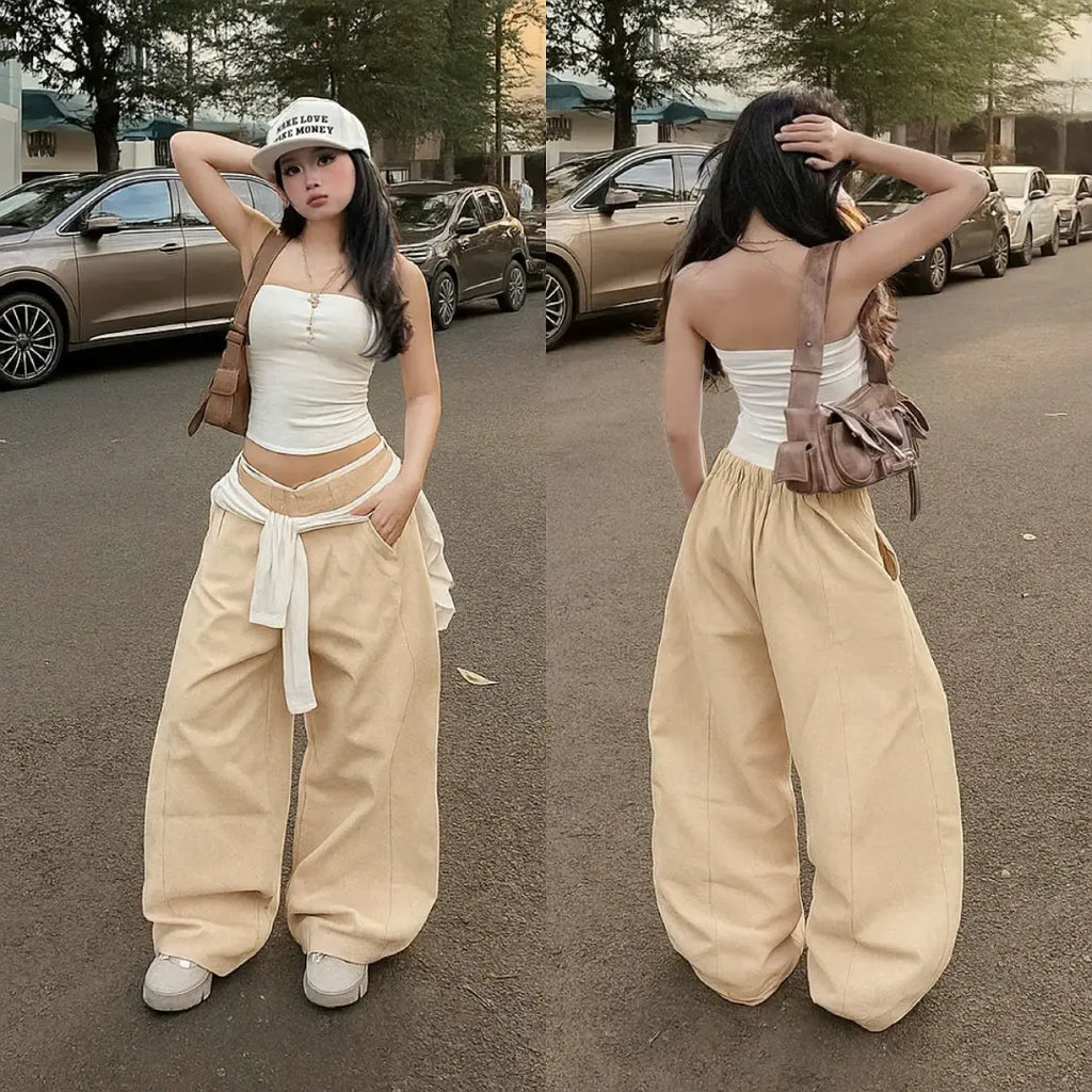 【TEENDRE CURVE PANTS】弧形寬褲｜高腰顯瘦 舒適百搭 工裝休閒風