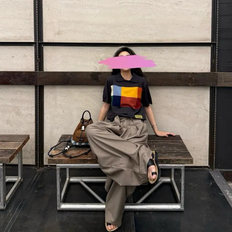 韓系Ulzzang卡其綁帶寬褲｜高腰設計｜顯瘦百搭款