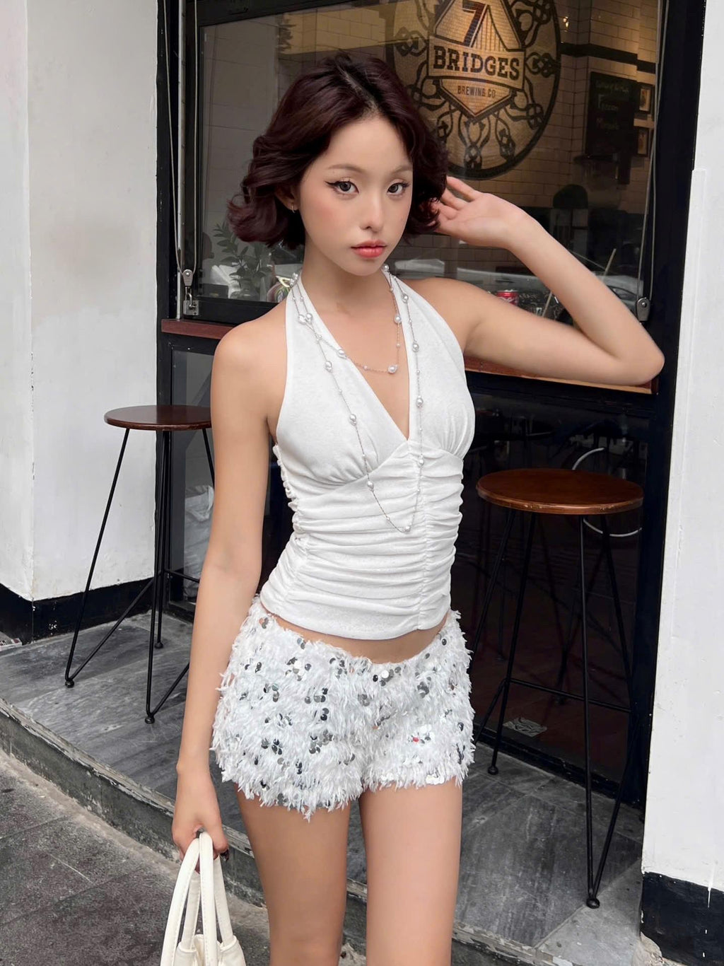 【TEENDRE HALTER TOP】抓皺掛脖上衣｜輕薄彈力面料 性感顯身材
