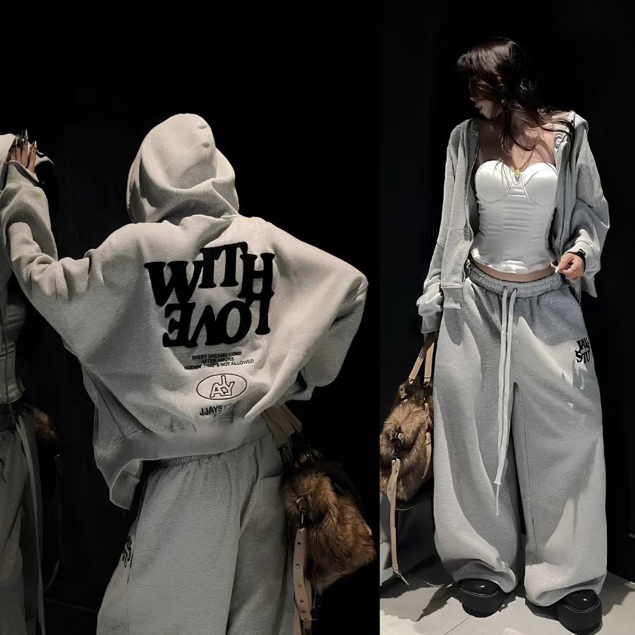 【TEENDRE WITH LOVE SET】BOXY拉鍊連帽外套＋寬鬆衛衣長褲｜雙面衛衣布 不起毛球 男女同款 UNISEX
