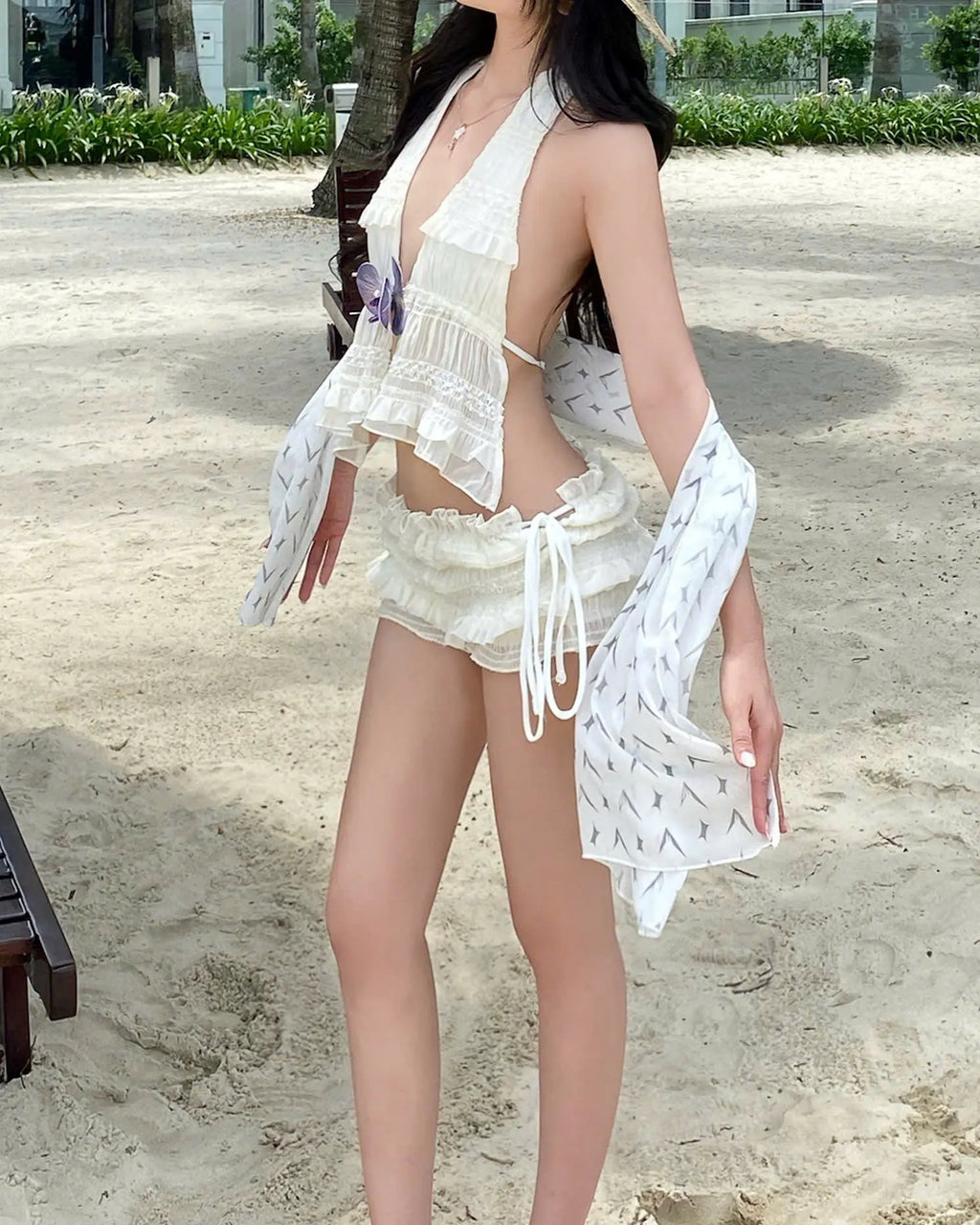 【GLOWNY SET】掛脖露背雪紡上衣＋綁帶短褲｜修身顯身材 甜辣千金風 TEENDRE
