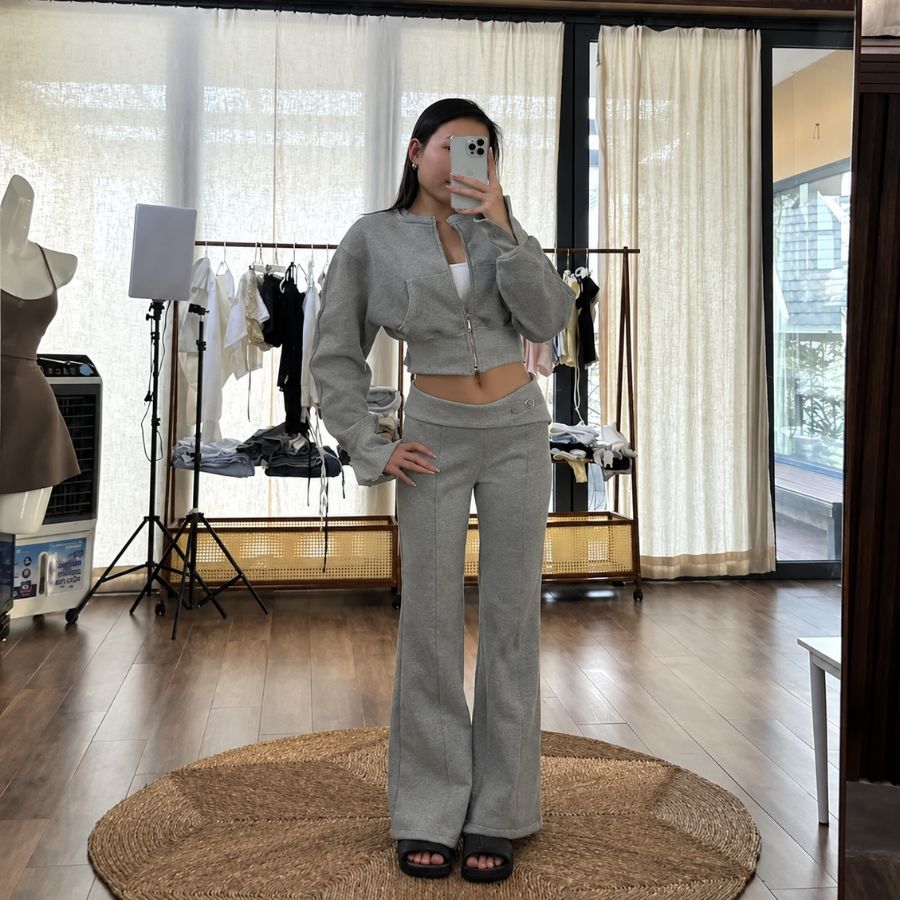 【TEENDRE NORA SWEATPANTS】低腰反摺刷毛喇叭長褲｜提臀修身 顯瘦顯腿長 秋冬辣妹風