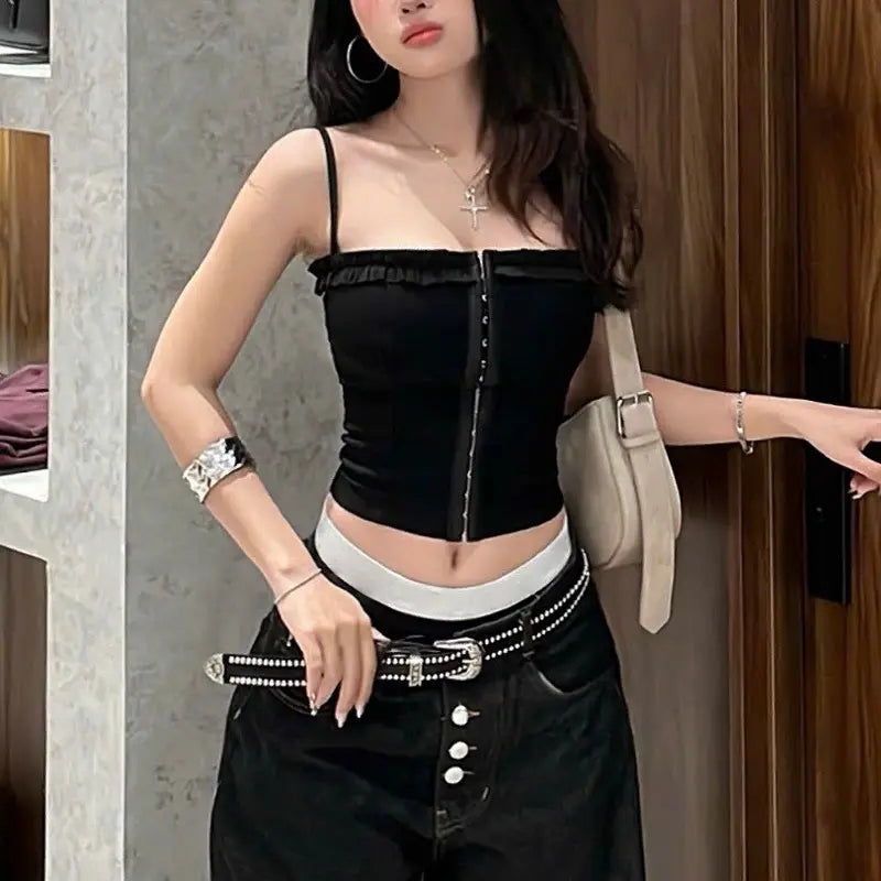 TENDRE細肩馬甲上衣｜排扣設計｜修身顯瘦｜性感百搭款