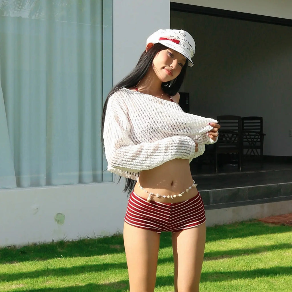 【TEENDRE MESH TOP】夏日透膚網紗短版上衣｜海邊渡假 必備穿搭
