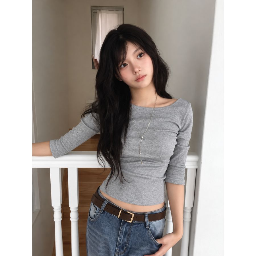 【TEENDRE BOAT NECK TOP】女款船領中袖上衣｜A字傘擺版型 修身顯瘦 休閒百搭