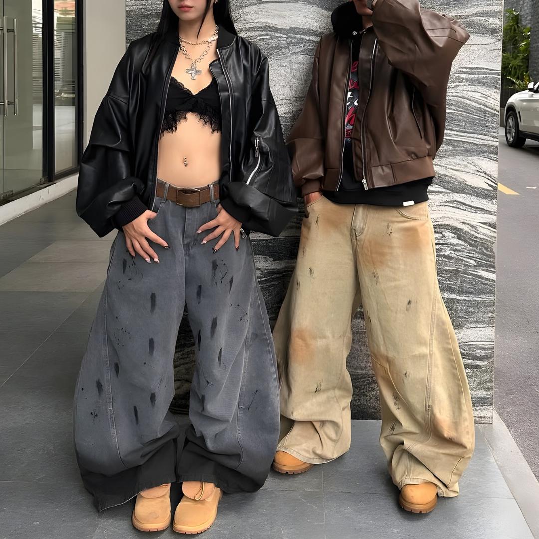 TENDRE - Unisex弧形牛仔褲｜男女同款｜高品質牛仔布｜寬鬆版型顯瘦百搭