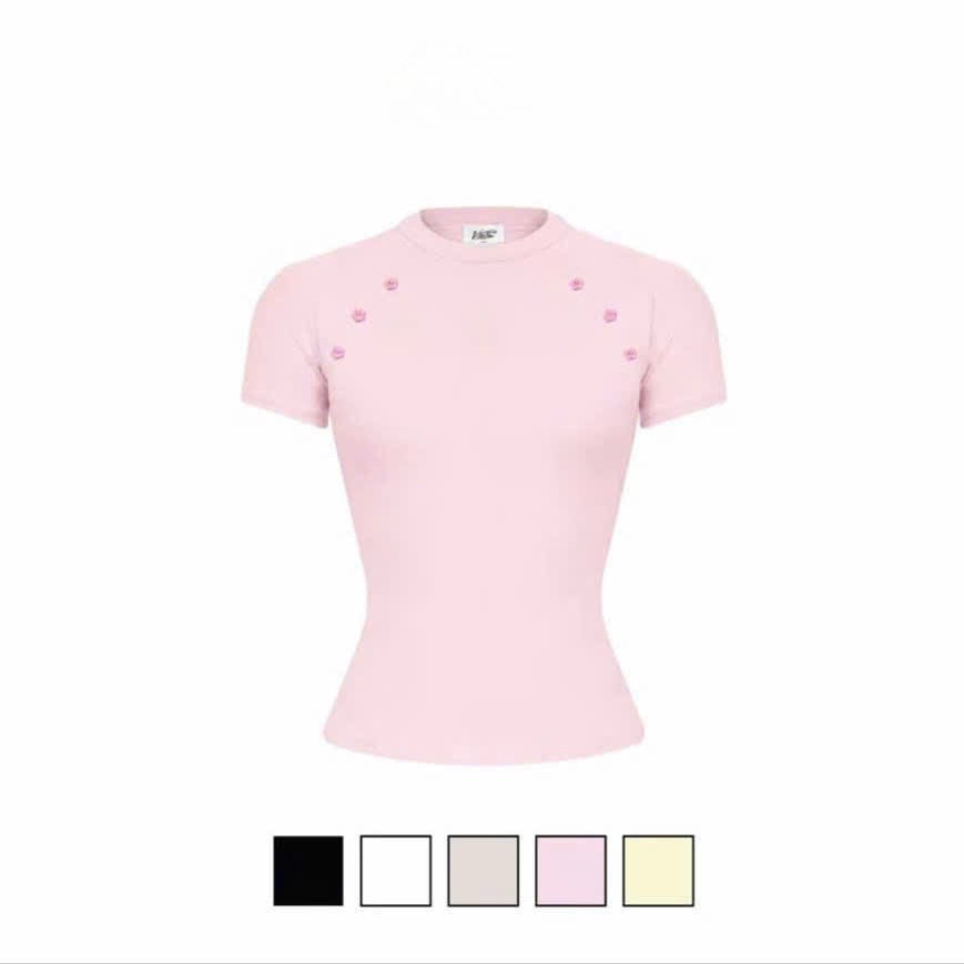 【TEENDRE WESSY TOP】女款修身短袖上衣｜彈力棉質柔軟透氣｜排扣收腰設計 顯瘦百搭