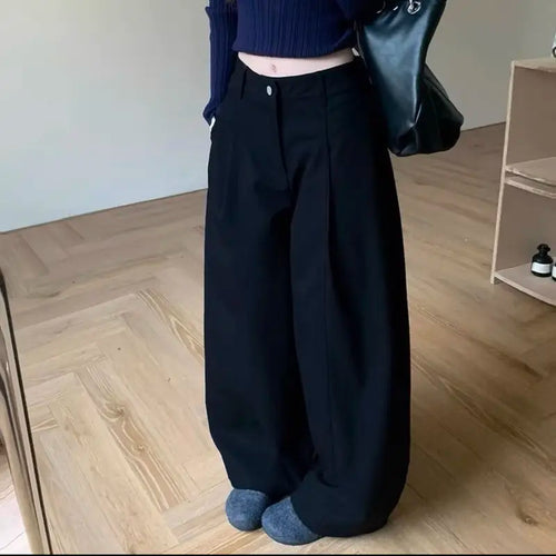 TENDRE寬鬆卡其直筒褲｜韓系基本款後鬆緊設計｜寬管版型顯瘦百搭