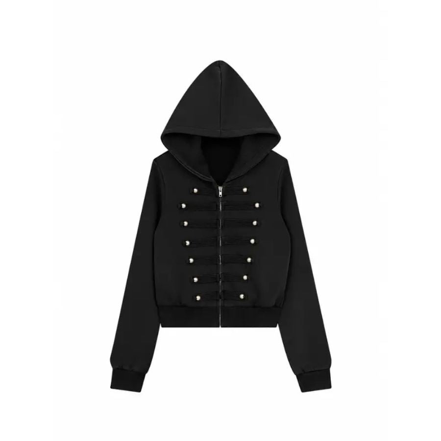 【TEENDRE NAPOLEON ZIP HOODIE】拿破崙圖案短版連帽拉鍊外套｜銀色金屬扣設計 女款休閒潮流