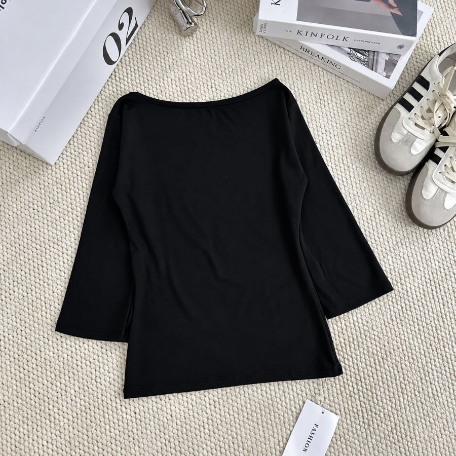 【TEENDRE BOAT NECK TOP】女款船領中袖上衣｜A字傘擺版型 修身顯瘦 休閒百搭