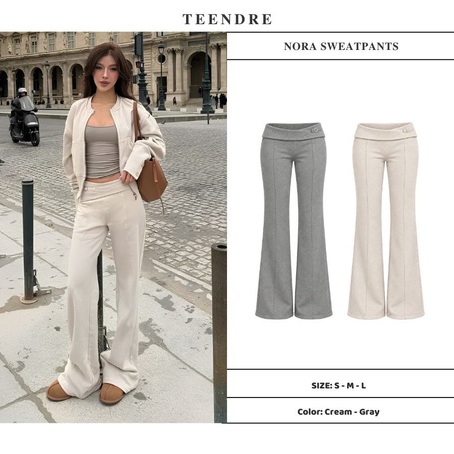 【TEENDRE NORA SWEATPANTS】低腰反摺刷毛喇叭長褲｜提臀修身 顯瘦顯腿長 秋冬辣妹風