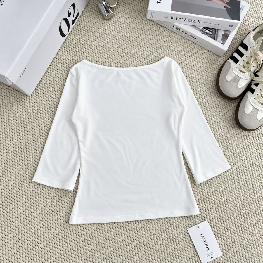 【TEENDRE BOAT NECK TOP】女款船領中袖上衣｜A字傘擺版型 修身顯瘦 休閒百搭