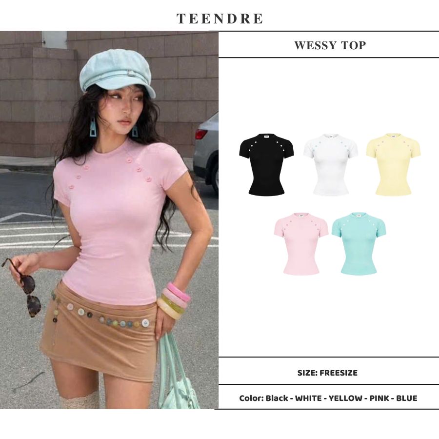 【TEENDRE WESSY TOP】女款修身短袖上衣｜彈力棉質柔軟透氣｜排扣收腰設計 顯瘦百搭