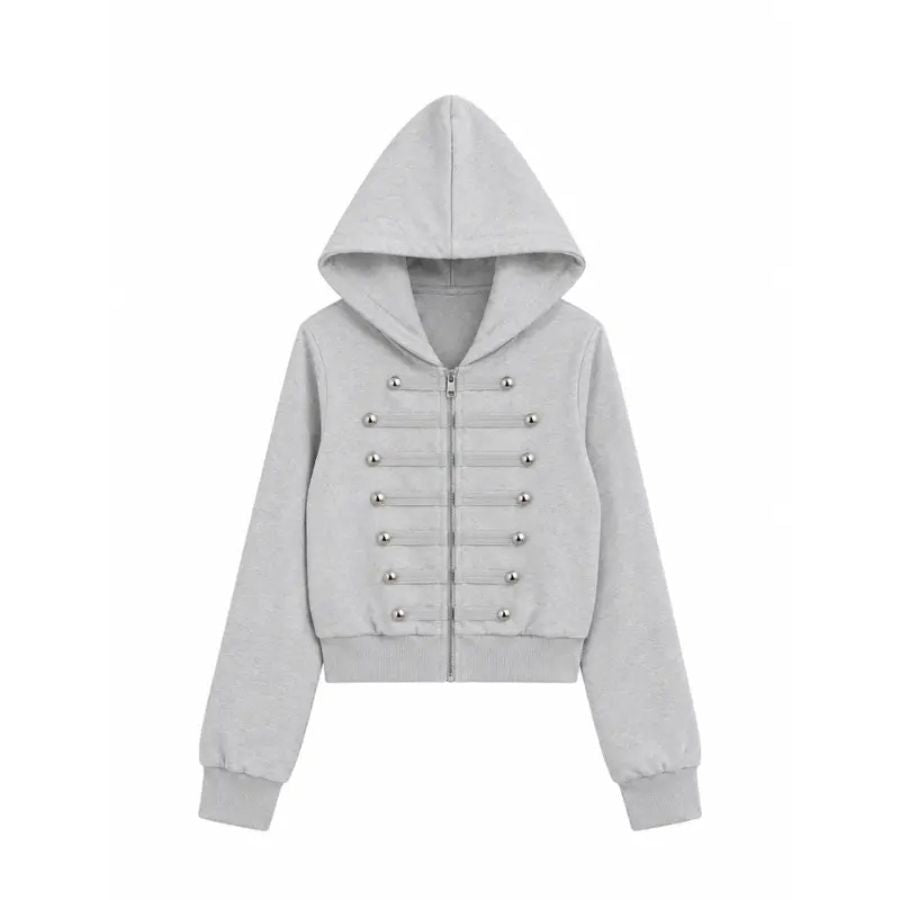 【TEENDRE NAPOLEON ZIP HOODIE】拿破崙圖案短版連帽拉鍊外套｜銀色金屬扣設計 女款休閒潮流