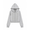 【TEENDRE NAPOLEON ZIP HOODIE】拿破崙圖案短版連帽拉鍊外套｜銀色金屬扣設計 女款休閒潮流
