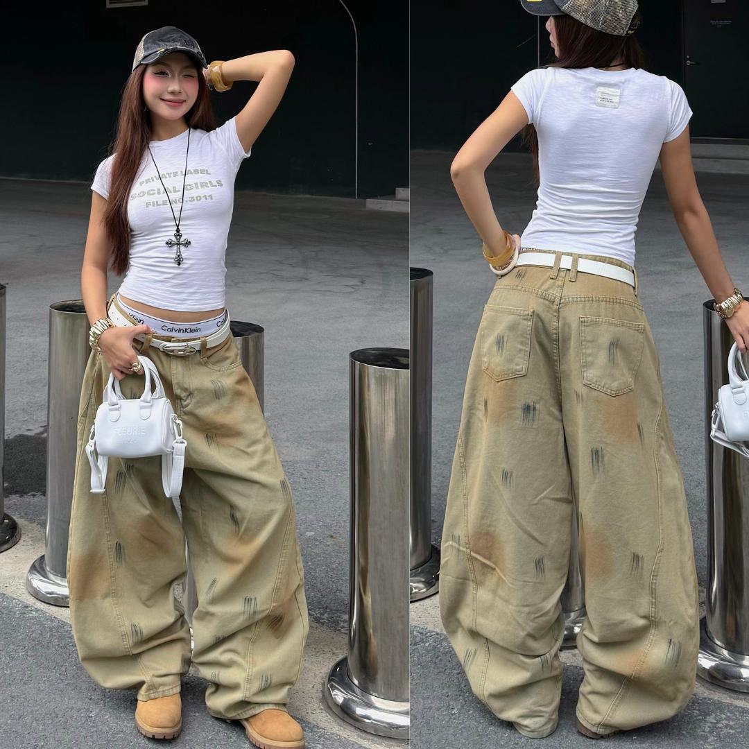 TENDRE - Unisex弧形牛仔褲｜男女同款｜高品質牛仔布｜寬鬆版型顯瘦百搭