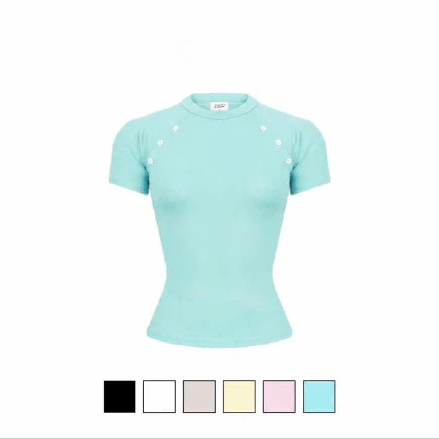 【TEENDRE WESSY TOP】女款修身短袖上衣｜彈力棉質柔軟透氣｜排扣收腰設計 顯瘦百搭