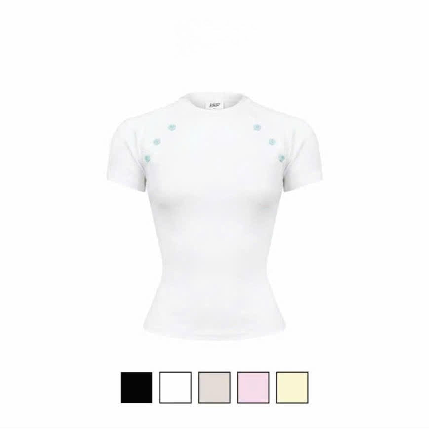 【TEENDRE WESSY TOP】女款修身短袖上衣｜彈力棉質柔軟透氣｜排扣收腰設計 顯瘦百搭