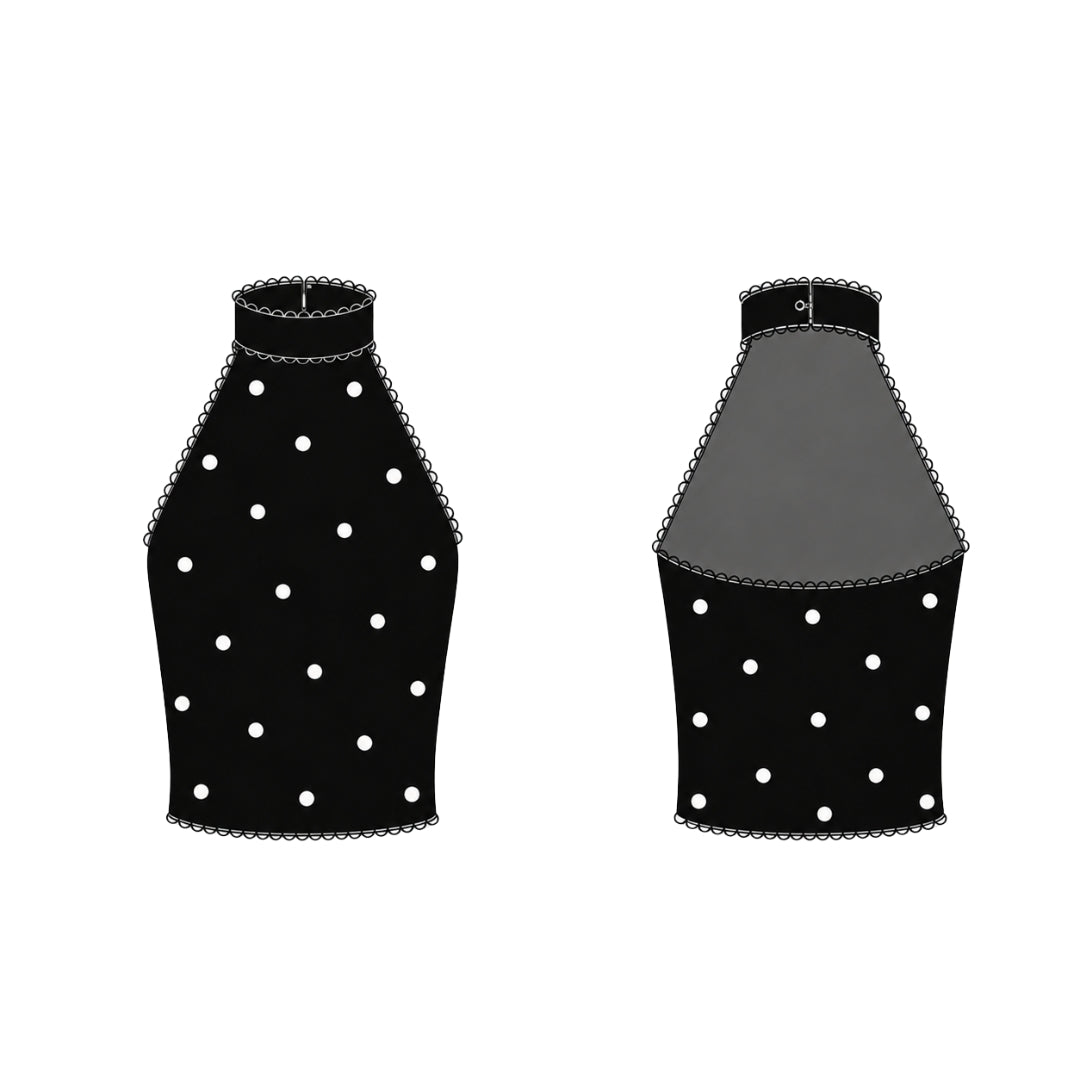 【可分開購買】BEWISH v2 波點吊帶上衣＋低腰折腰短褲｜蕾絲拼接 修身顯身材 TEENDRE  Hoặc gọn hơn: