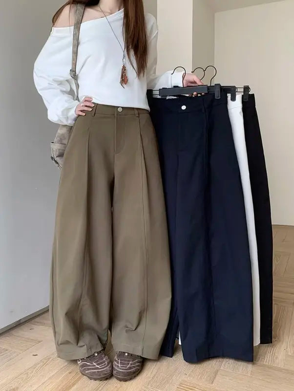 TENDRE寬鬆卡其直筒褲｜韓系基本款後鬆緊設計｜寬管版型顯瘦百搭