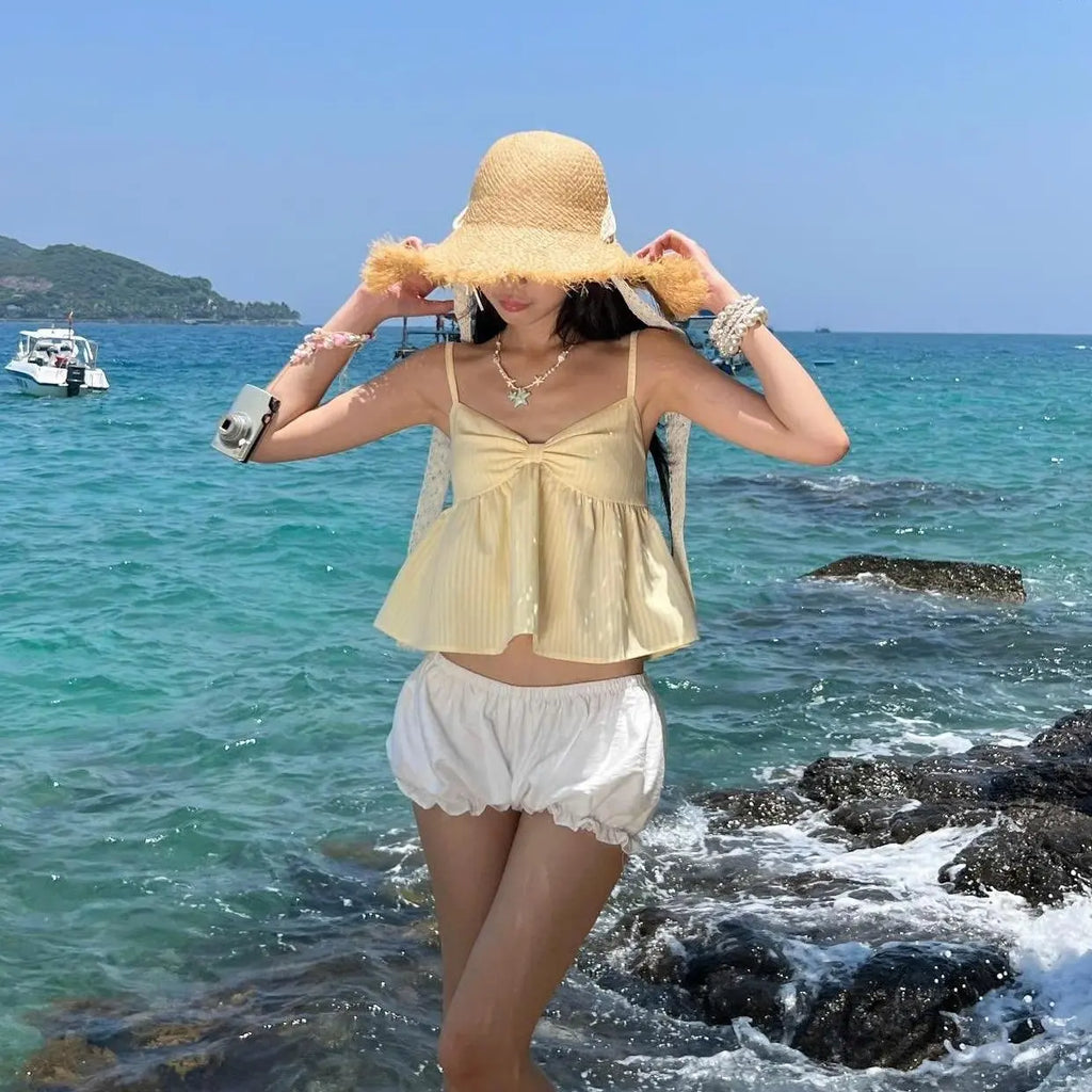 【TEENDRE SUNNY TOP】條紋棉質娃娃背心｜甜美顯瘦 夏日少女風