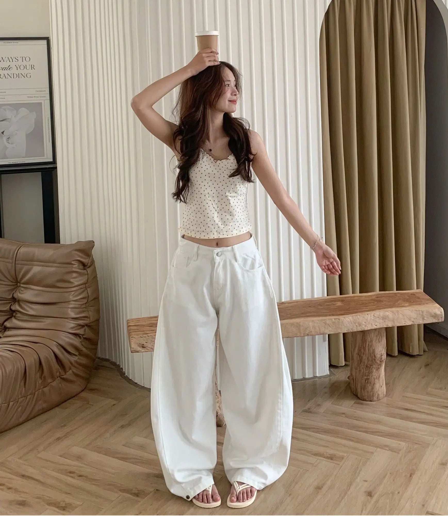 Unisex卡其寬管褲｜拼接線條＋抽皺設計｜顯瘦百搭｜個性街頭風