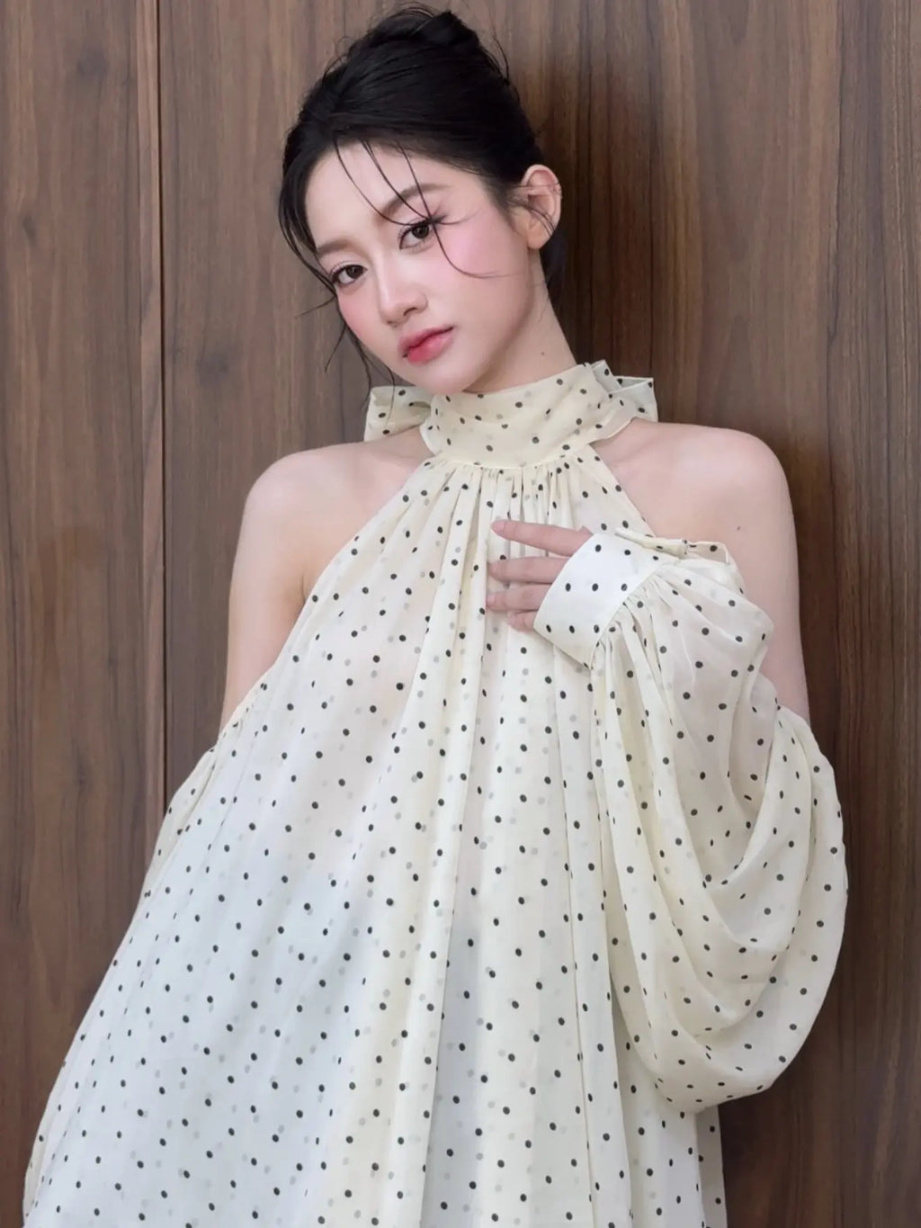Fleur Top女款肚兜上衣｜長袖澎袖設計｜Babydoll飄逸版型｜高級雪紡面料｜秋季優雅小姐風