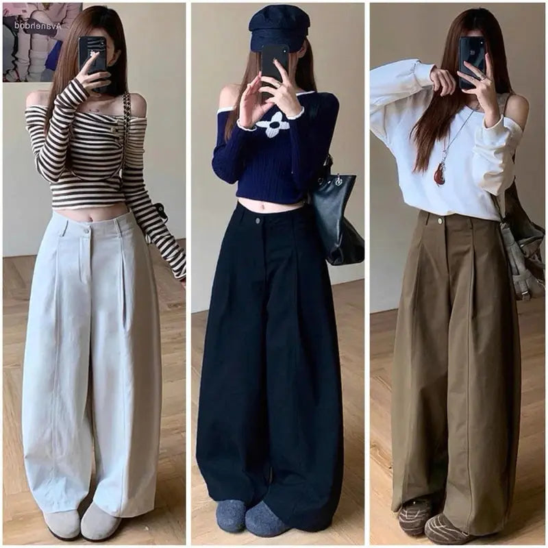 TENDRE寬鬆卡其直筒褲｜韓系基本款後鬆緊設計｜寬管版型顯瘦百搭