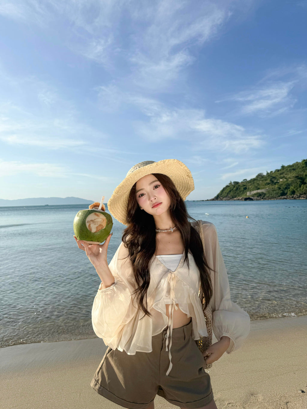 【TEENDRE BELLA CARDIGAN】綁帶短版罩衫｜輕透柔紗 長袖防曬 海島渡假風