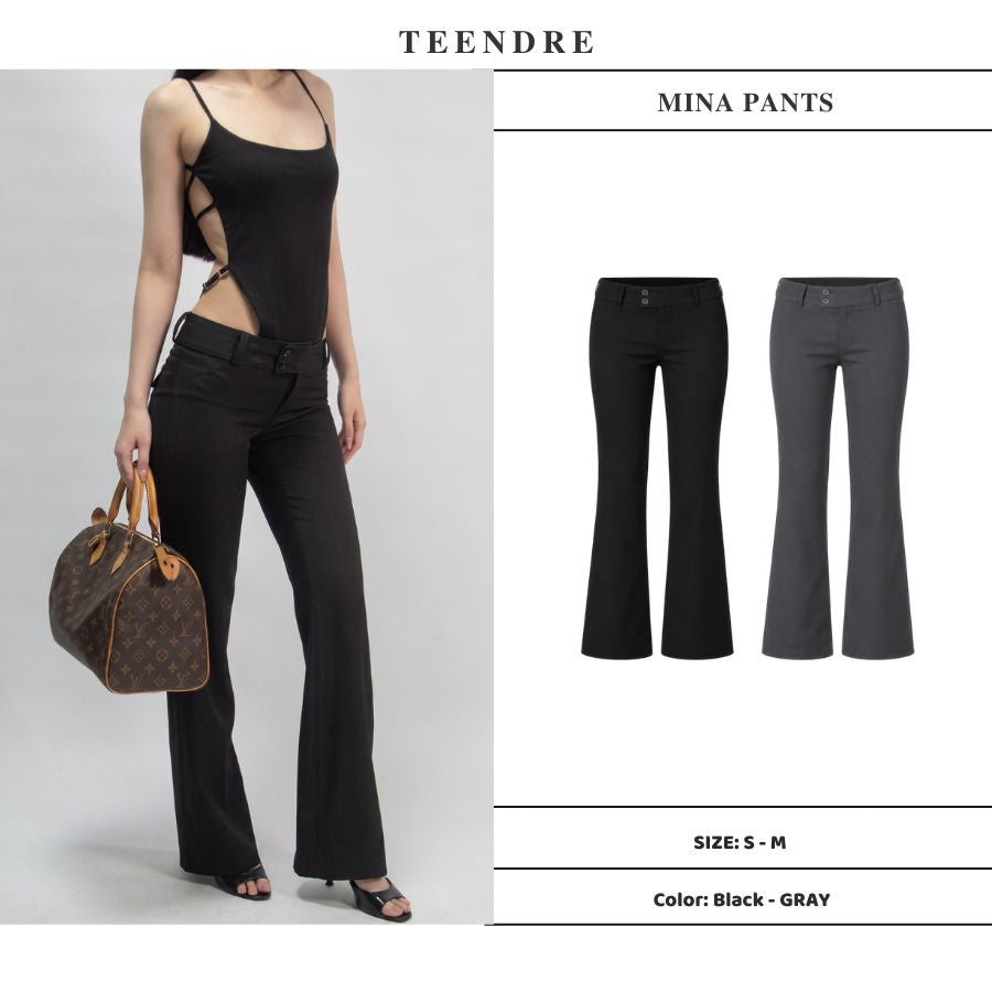 【TEENDRE MINA PANTS】低腰喇叭西裝褲｜斜釦設計 修身顯腿長